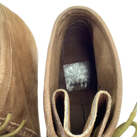 DOLCE VITA Women's 9 Jada Moc Toe Heeled Booties Ankle Boots Nubuck Leather Tan - Picture 7 of 9